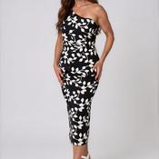 Casting Leaf Print One Shoulder Pencil Dress, Black image
