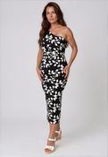 Casting Leaf Print One Shoulder Pencil Dress, Black image