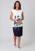 Casting Graphic Floral Print Pencil Dress, White &amp; Navy image