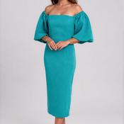 Casting Embossed Leaf Print Midi Pencil Dress, Turquoise image