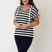 Cecil Sleeveless Striped Hoodie, Black and White image
