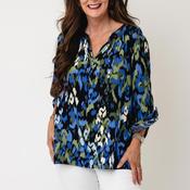 Cecil Geometric Print with Notched Neckline Blouse, Navy Multi