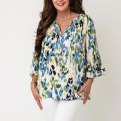 Cecil Geometric Print with Notched Neckline Blouse, Beige Multi image