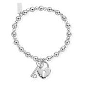 ChloBo Mini Small Ball Lock &amp; Key Bracelet, Silver image