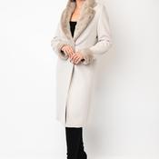 Christina Felix Soft Touch Faux Fur Trim Coat, Stone Beige image