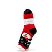 Serafina Collection Santa Long Fleece Socks, Red &amp; Black image