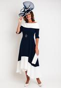 Claudia C Diana Off Shoulder A-line Midi Dress, Navy &amp; White image