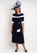 Claudia C Sylvia Embellished Bow Waist Midi A-line Dress, Navy image