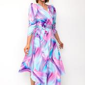 Coco Doll Abstract Ombre Wrap Dress, Blue &amp; Pink image