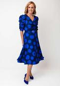 Coco Doll Veder Dot Print Belted Aline Dress, Navy and Blue image