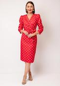 Coco Doll Terri Bow Detail Polka Dot Pencil Midi Dress, Red image
