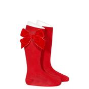 Condor Girls Knee Socks With Velvet Side Bow, Red
