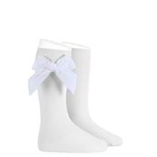 Condor Girls Knee Socks With Velvet Side Bow, White