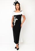 Couture Club Contrast Shawl Bow Back Pencil Dress, Black &amp; Ivory image