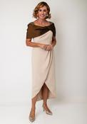 Couture Club Shoulder Detail Midi Dress, Beige and Brown image