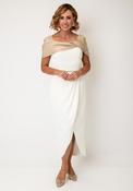 Couture Club Shoulder Detail Midi Dress, White and Gold image