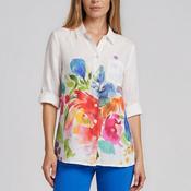 Dolcezza Floral Button Up Shirt, White Multi image