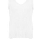Dolcezza Linen V Neck Button Back Top, White