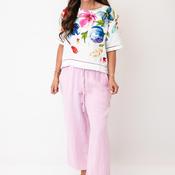 Dolcezza Button-Down Floral Detail Blouse, White Multi