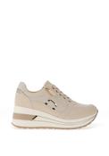 Donna Serena Leather Panelled Wedge Trainers, Beige Platinum image