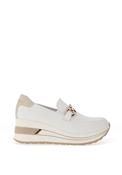 Donna Serena Smooth Leather Platform Wedge Loafers, White Platinum