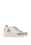 Donna Serena Leather Glitter Low Wedge Trainers, Nude image