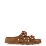Drilleys Ninety-Seven Suede Leather Stud Strap Mule Sandals, Brown image