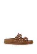 Drilleys Ninety-Seven Suede Leather Stud Strap Mule Sandals, Brown image