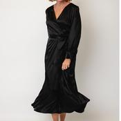 Ella Boo Satin Wrap Aline Long Dress, Black image