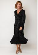 Ella Boo Satin Wrap Aline Long Dress, Black