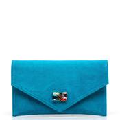 Emis Suede Leather Brooch Clutch Bag, Blue
