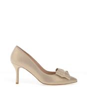 Emis Leather Sparkling Bow Heeled Shoes, Gold