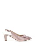 Emis Leather Shimmering Bow Sling Back Mid Heeled Shoes, Pink image