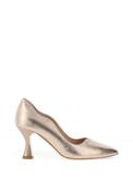Emis Leather Scallop Trim Court Heeled Shoes, Gold image