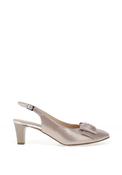 Emis Leather Shimmering Bow Sling Back Mid Heeled Shoes, Taupe image
