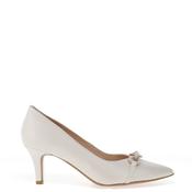 Emis Leather Sparkling Bow Heeled Shoes, Off White Pearl