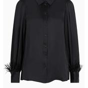 Esqualo Feather Cuff Satin Shirt, Black image
