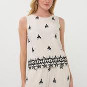 Esqualo Linen blend Embroidered Top, Beige