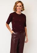 Esqualo Stud Fine Knit Short Sleeve Sweater, Wine image