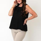 EsQualo Linen Relaxed Sleeveless Top, Black