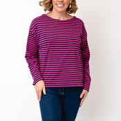 Fransa Striped Cotton Long Sleeve Top, Pink and Navy image