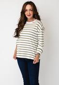 Fransa Bree Striped Long Sleeve Top, White and Green image