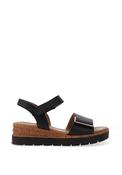 Gabor Wide Fit Leather Cork Effect Low Wedge Sandals, Black image
