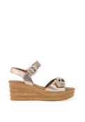 Gabor Metallic Leather Cork Wedge Sandals, Light Gold image