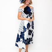 Gabriella Sanchez Floral Aline Bardot Dress, Navy