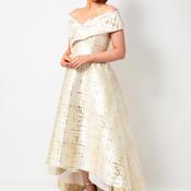 Gabriela Sanchez Metallic Dipped Hem Dress, Gold