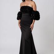 Gabriela Sanchez Floral Appliqué Puff Sleeve Maxi Dress, Black image