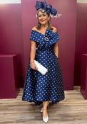 Gabriella Sanchez Polka Dot Bardot Flared Dress, Navy image