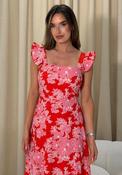 Girl In Mind Orla Square Neckline Floral Print Midi Dress, Pink Multi image