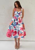 Girl In Mind Raisa Sweetheart Neck Midi Dress, Pink Multi image